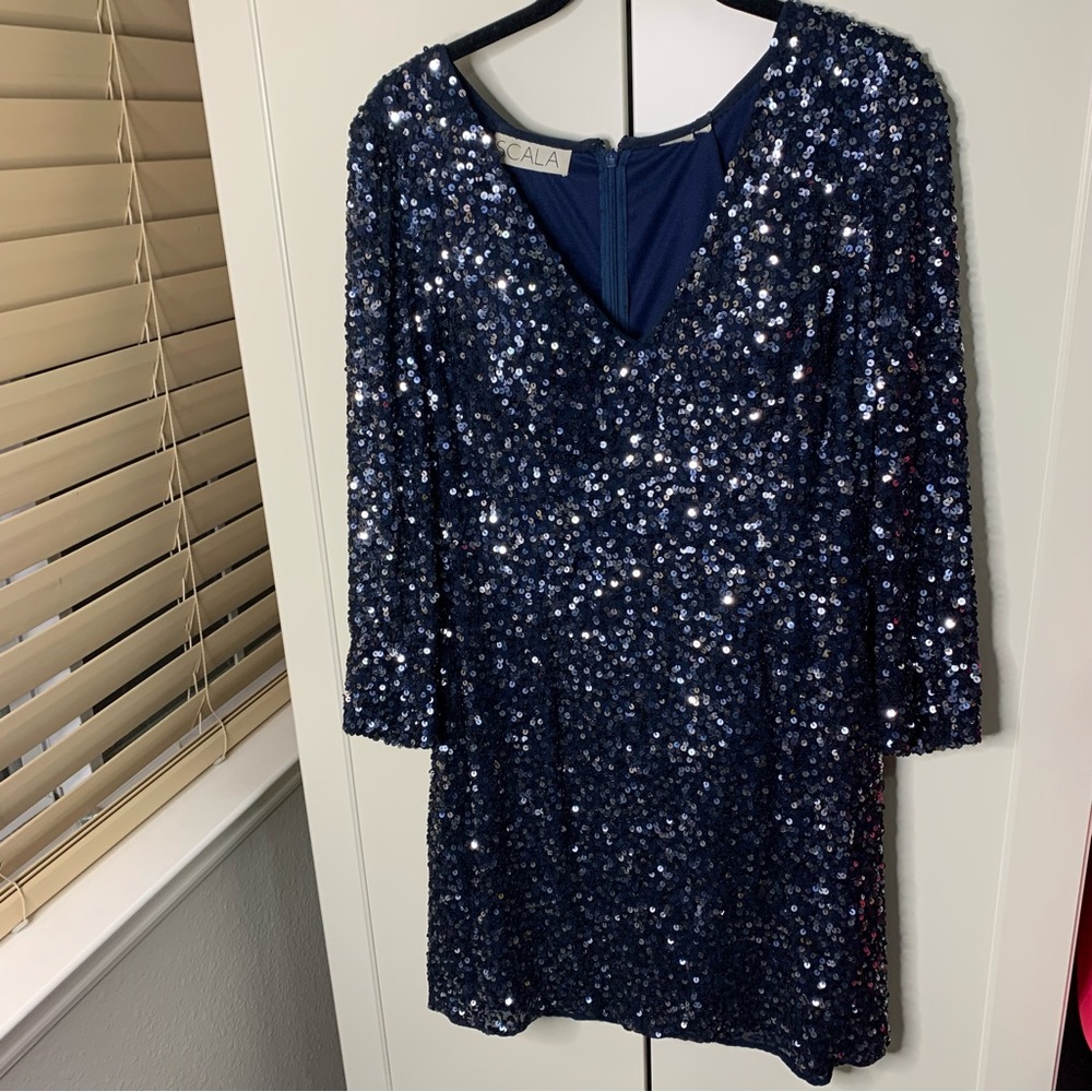 Scala Sequin Plunge Mini Dress